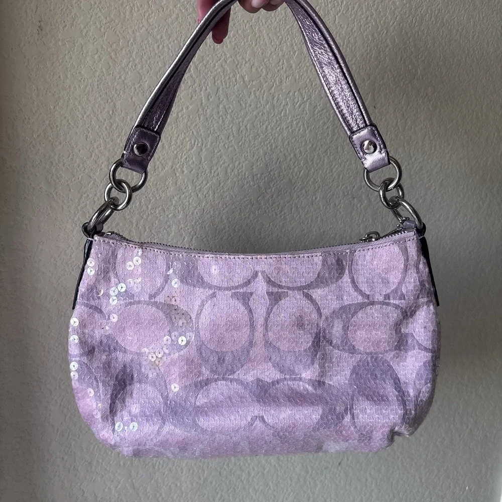 Vtg COACH Poppy Pink Purple Sequin Signature C Shoulder Bag Mcbling Y2K - Picture 2 of 14